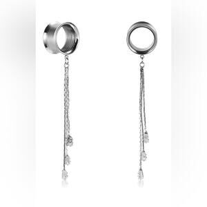 Gauges Expander Double Flared Tunnels With Chain & Clear Crystals Earrings NEW